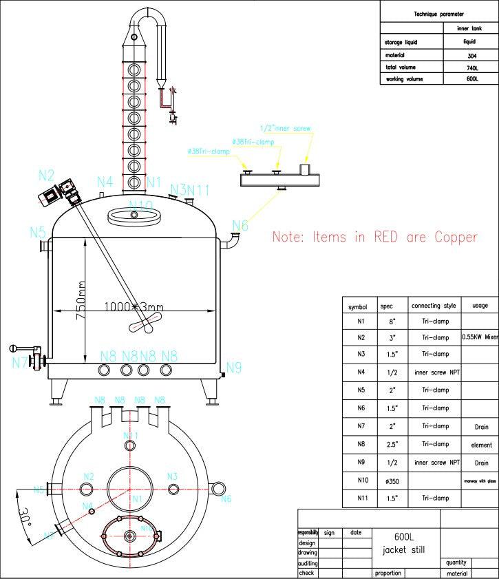 Copper Vodka Gin Whiskey Column Still 600Lt 8 inch 8 Plates - OakStills