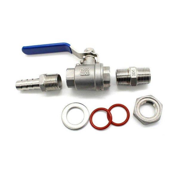 Weldless Bulkhead Ball Valve with Hose Barb For Home Brew Kettle Pot Mash, disassembled