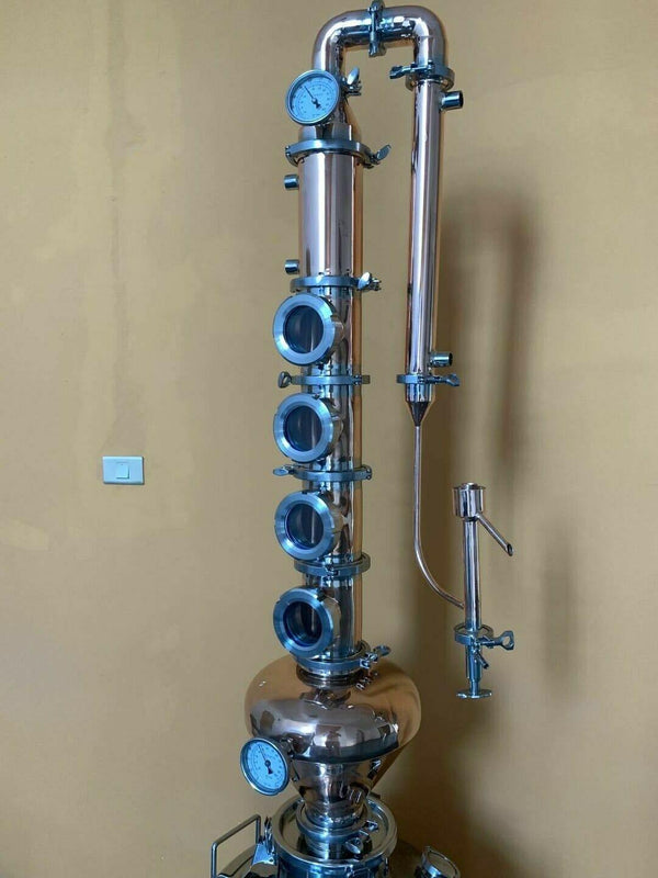 26 Gallon 100L Copper Reflux Still with 4" Copper Flute Column&Coppe Helmet - OakStills