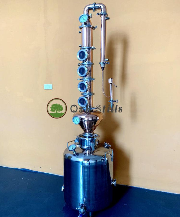 26 Gallon 100L Copper Reflux Still with 4" Copper Flute Column&Coppe Helmet - OakStills