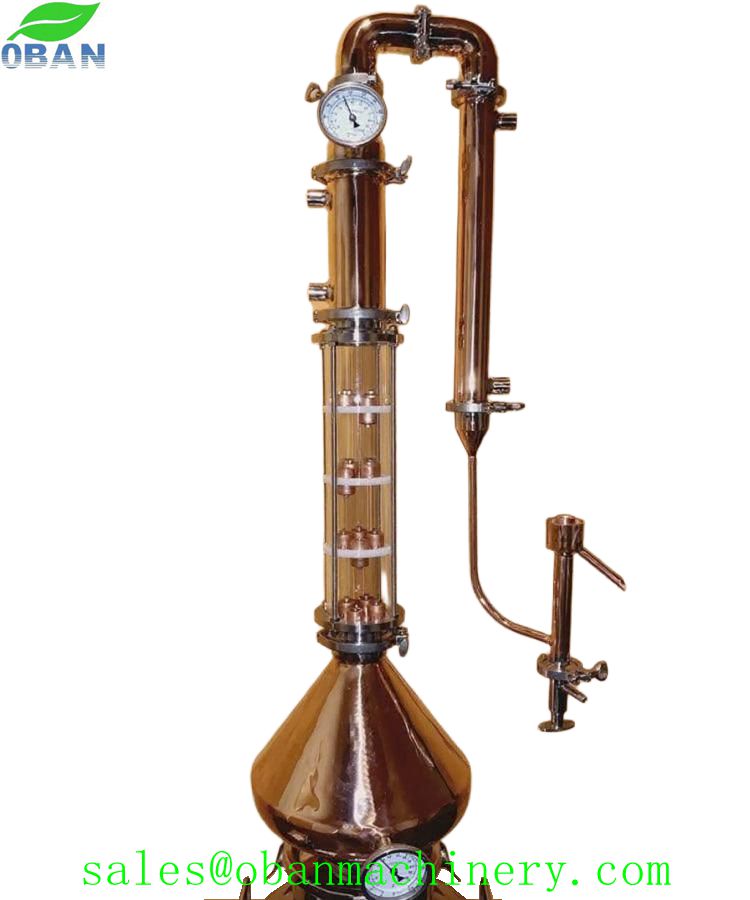 3" Glass&Copper Flute Moonshine Still Distillation Column with Copper Helmet