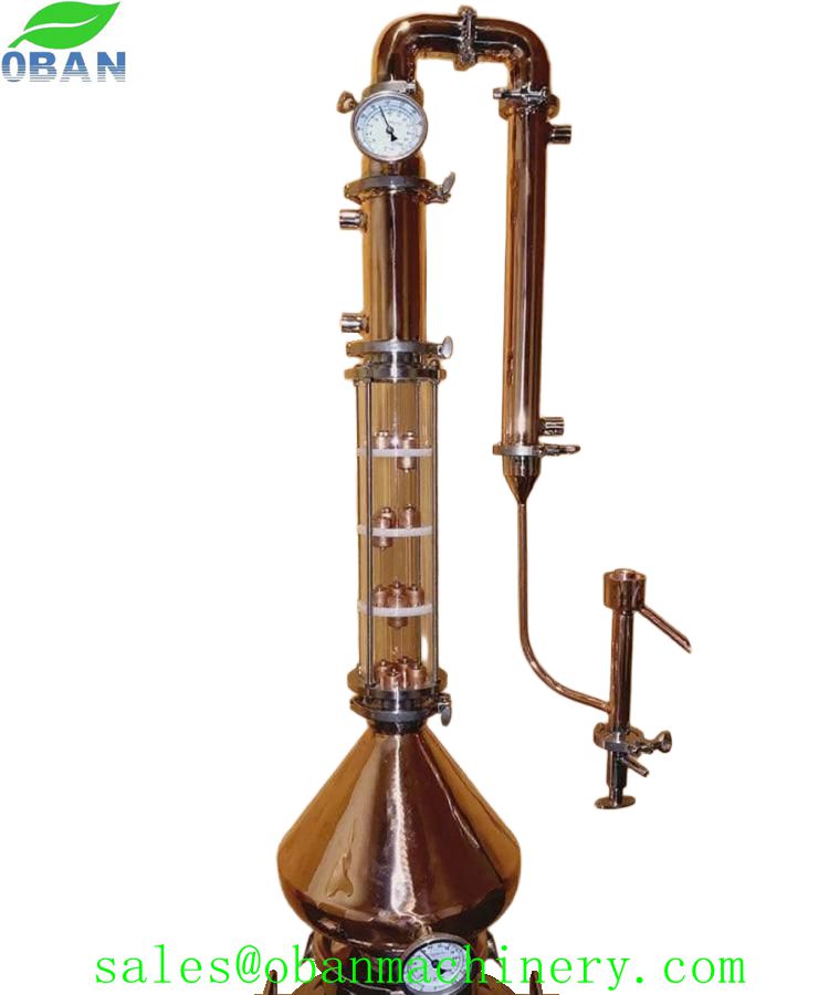 50Lt 3 inch 4 Plates Copper&Glass Column Reflux Still with Copper Helmet